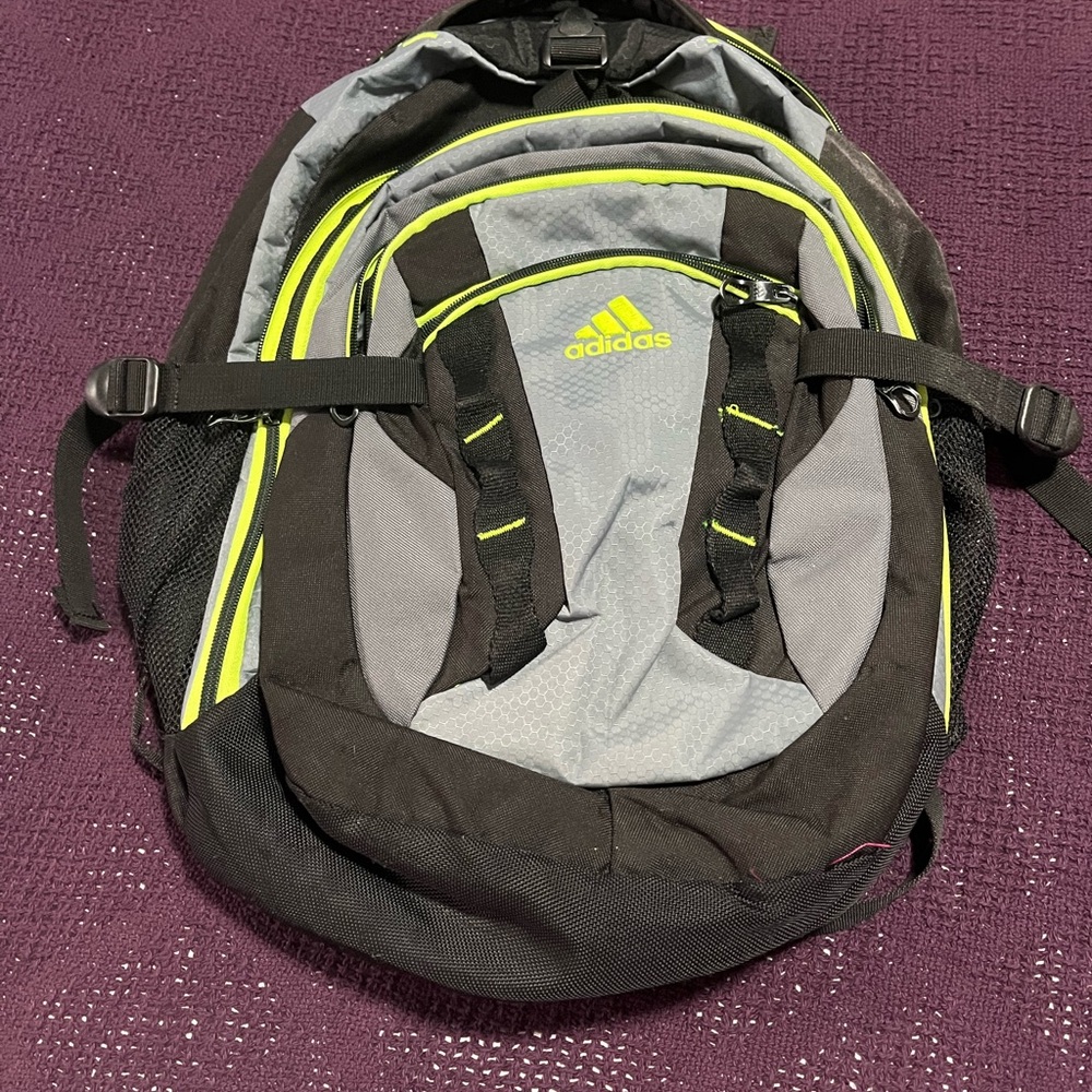 Adidas Black and Gray Backpack with Neon Accents